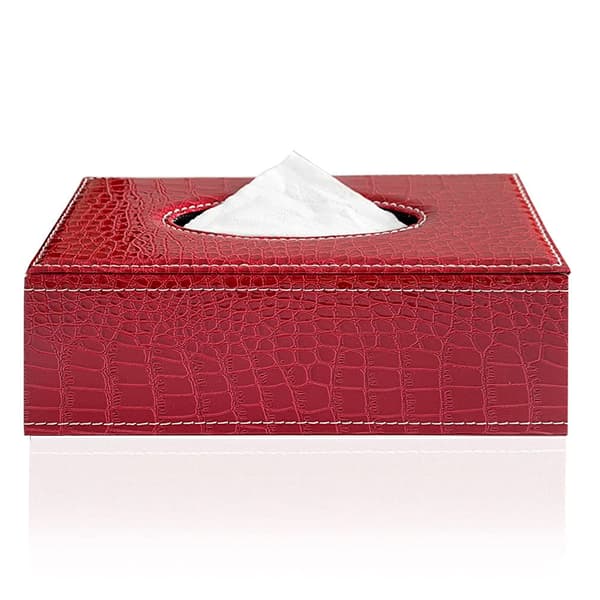 Stilfuld PU-læder serviettholder, moderne rektangulær serviettholder pumpende Paperchase dispenser (rødt krokodillemønster)