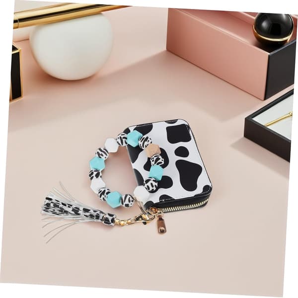 Cow Pattern Card Holder Wallet with Zipper and Keychain Pouch