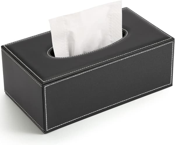 Rektangulær serviettboks i skinn (svart 1)