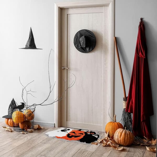 Halloween Græskar Spøgelse Sort Kat Mønster Badeværelsesmåtte (50*80cm), Skridsikker Brusemåtte Dørmåtte Entrémåtte Gulvmåtte