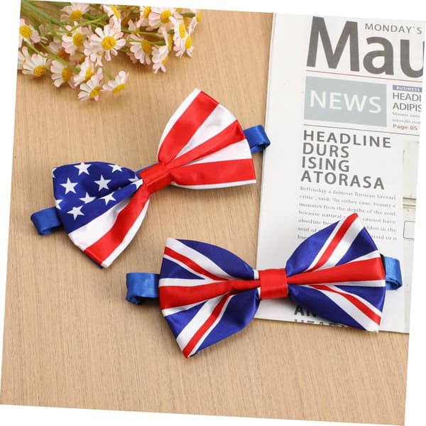 2 stk patriotiske sløyfer for menn USA Storbritannia trykt polyester sløyfe