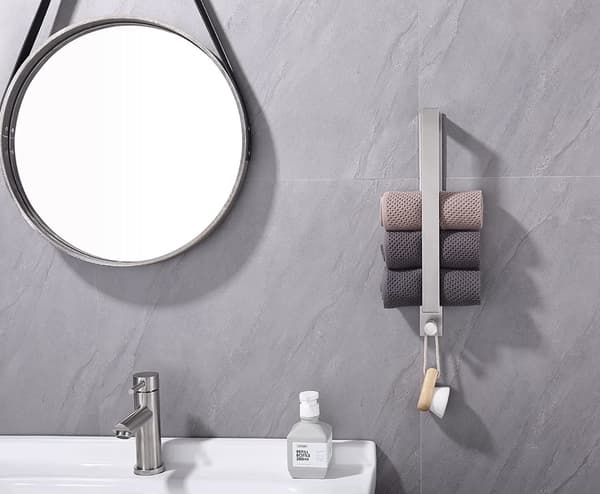 Self-adhesive stainless steel towel holder without drilling for bathroom - with hook - white 40 cm