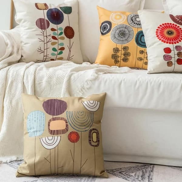 4-pack Tree Flowers Linen Pillowcases Decorative Square Pillow Covers