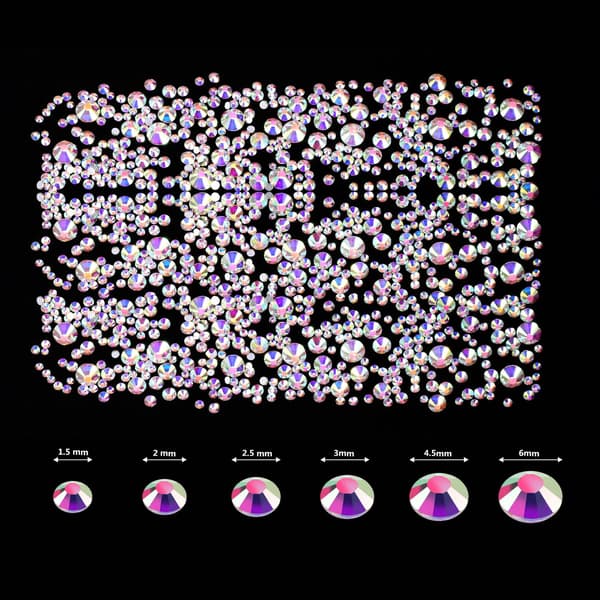 2000 stk. flate bakside-edelstener rhinestones i 6 størrelser