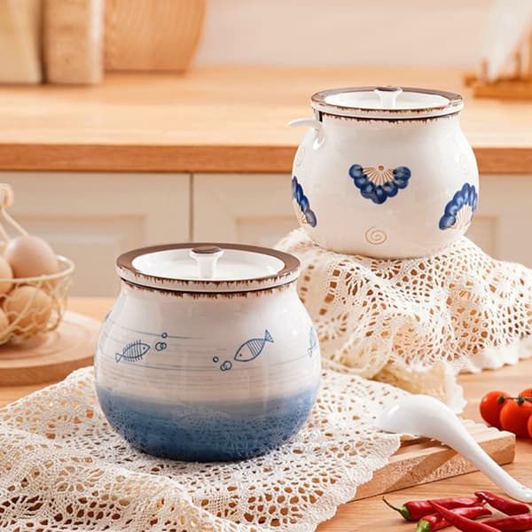 Oil Jar Storage Jar 1200 ml Ceramic Multifunctional Easy to Clean Lid Unique Design for Buffets and Parties