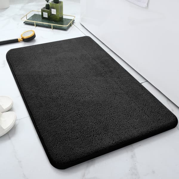 Badeværelsesmåtte, Sort Badeværelsesmåtte 60x90cm, Mikrofiber Skridsikker Absorberende Måtte Maskinvaskbar