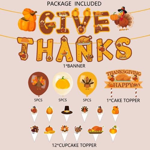 Pumpalyx Dekorasjoner, Glad Thanksgiving Gresskar Banner Topper Latex