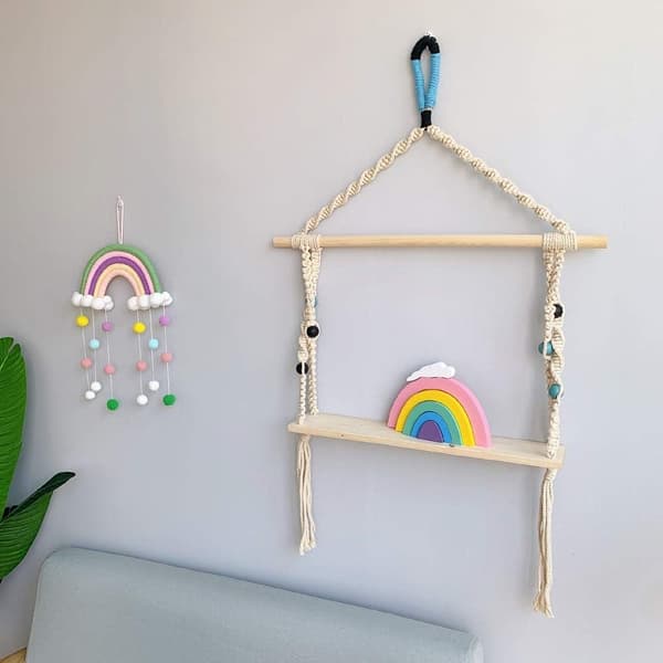Rainbow Wall Decoration, Hand-Woven Rainbow Cloud Ornament for Home