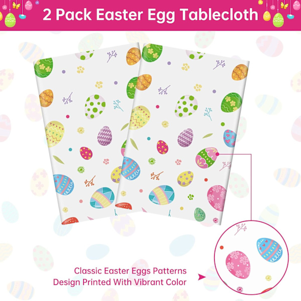2-pack Easter Tablecloths - Colorful Easter Egg Tablecloths, 108 x 54 inches