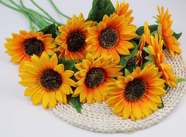 10 Artificial Sunflowers Single Stem Silk Artificial Sunflower for Wedding Bouquet Centerpieces Decor