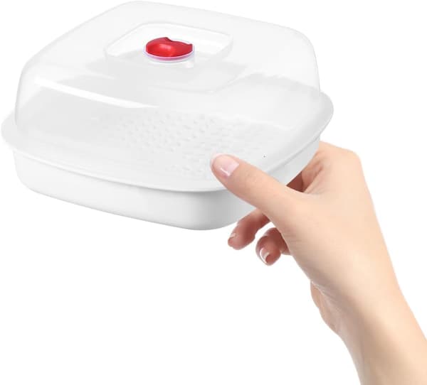 Microwave Steamer with Lid, Plastic Steaming Container for Kitchen Cooking and Healthy Eating