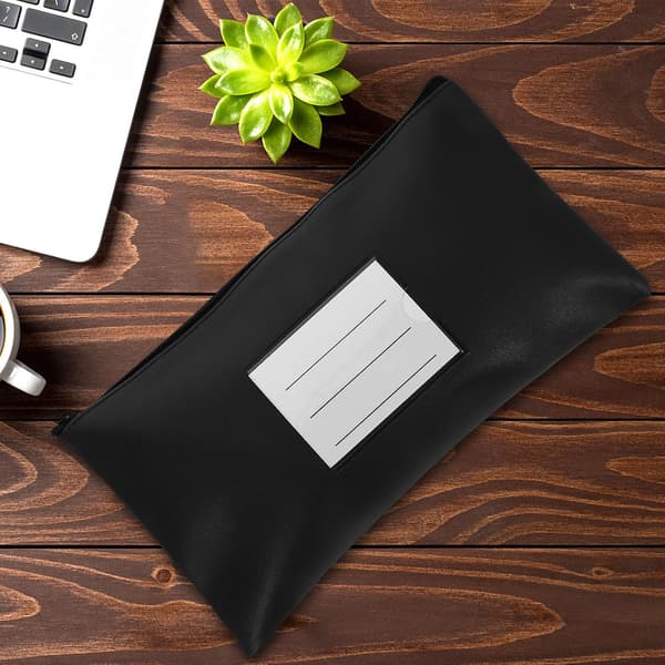 Bærbar pengepose til kontanter og pas, foldbar sort PU og kvitteringstaske i aluminiumslegering