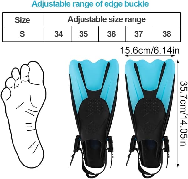 Adjustable Diving Fins Size 34-38 Unisex Open Heel Short Fins Adjustable