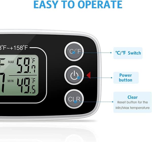 [2-pack] Kylskåpstermometer, digital termometer för kyl och frys
