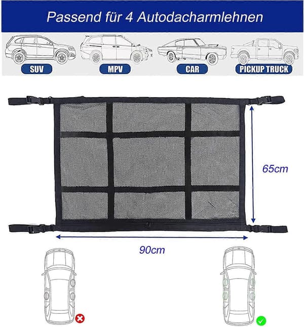 Car RV Roof Net, 90*65cm Polyester Storage Net Organizer for Blankets and Zippers, Cargo, SUV, Van
