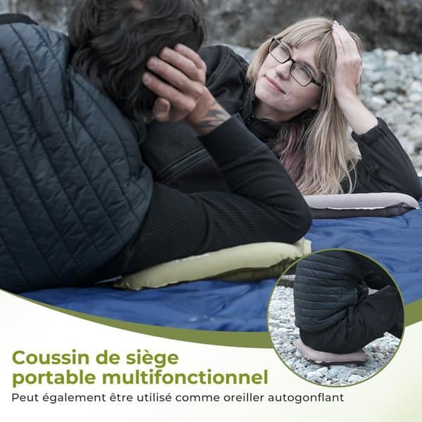 Oppustelig campingmåtte, 5 cm tyk, let strandmåtte, velegnet til camping, arenaer og tribuner, grå.