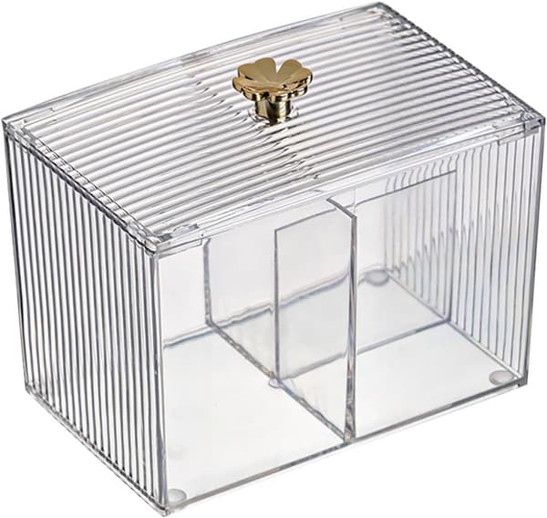 Vatpindeboks med låg Makeup Pad Organizer Etui Akryl med flere rum Pladsbesparende Let at åbne og lukke
