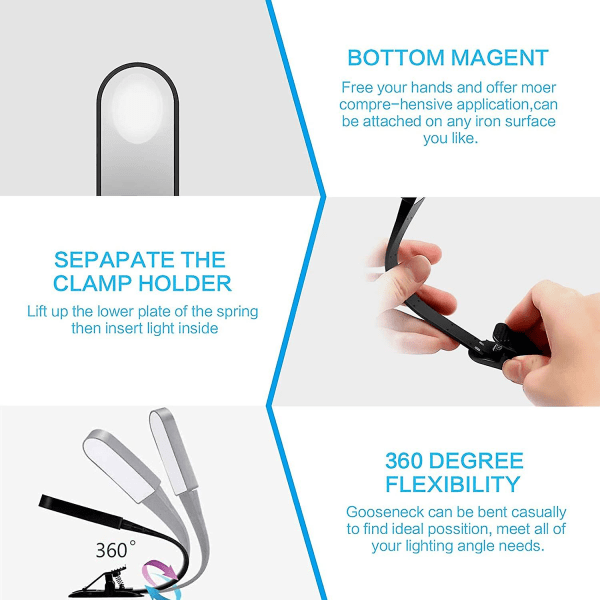 Book Light, USB Rechargeable Reading Light with Touch Sensor, Reading Lamp with 3 Adjustable Eye-Care Modes, Flexible Clip on Book Light Fo