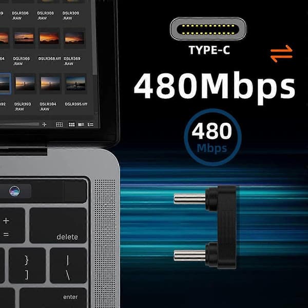 UC-009-MM Armbåge U-Form Dubbelhuvud USB-C Adapter 480 Mbps Snabb Överföring Typ-C Hane till Hane