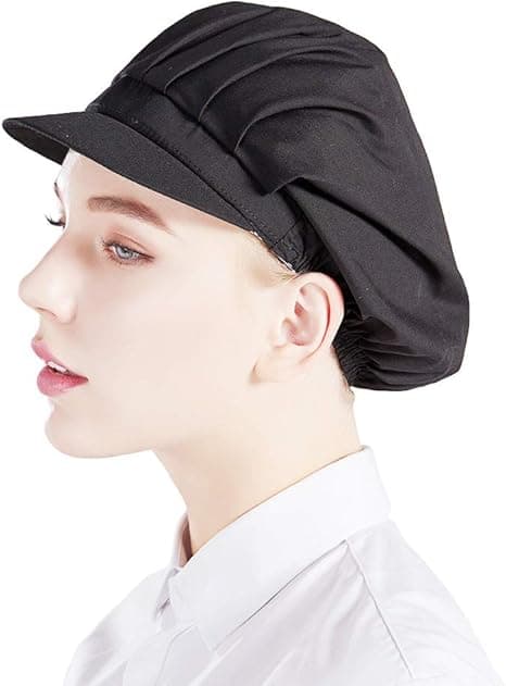 1 st Unisex kockmössa elastisk kockmössa kök bakning matlagning hatt för män kvinnor med brätte-svart