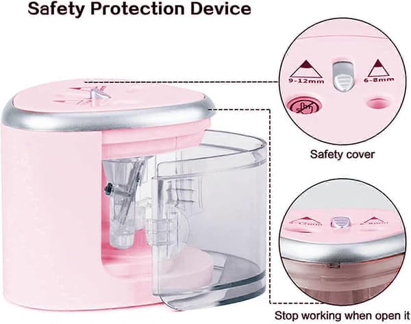 Electric Pencil Sharpener for Kids, Battery/Mains Powered, Dual Holes, Heavy Duty Automatic Pencil Sharpener, Cordless with Large Container, Pink