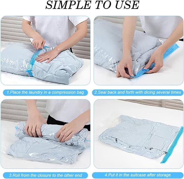 Vacuum Storage Bags for Clothes, 15-Pack, Compression Bags for Comforters and Travel, No Pump Needed