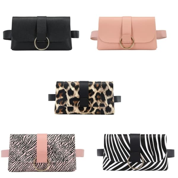 Dame Bæltetaske Flap Læder Fanny Pack Zebra Mønster-Pink Zebra Pattern-Pink