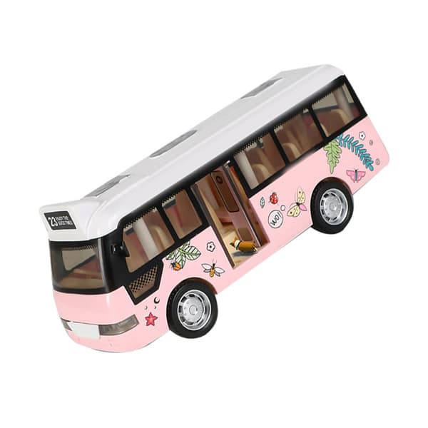 Børne lyd- og lysbybus legetøj holdbar simuleringsmodel biler legetøj med åbningsdør lyserød