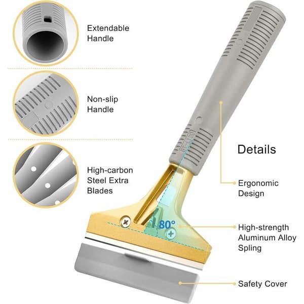 Razor Scraper, 10 cm with 10 extra metal blades, multi-function scraper, for windows, glass, floors, walls, stoves, paint, caulk, labels,