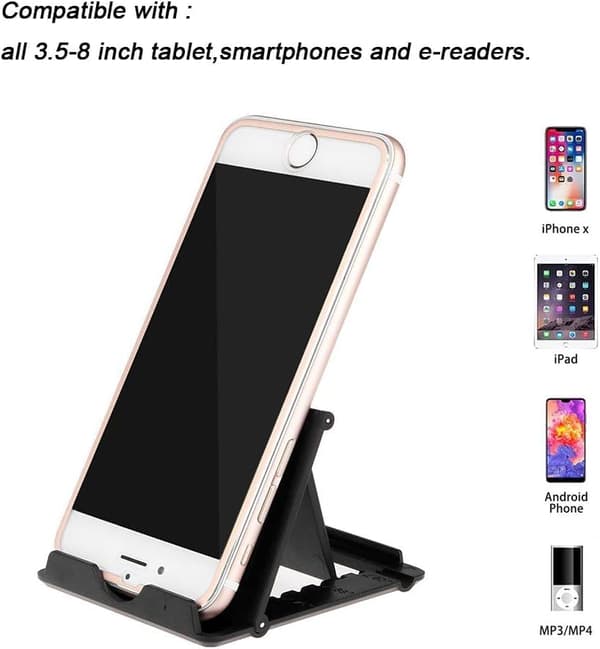 Mobiltelefonholder, universel foldbar tabletstander multivinkel lommebordsholder vugge til mobil eRead (sort)