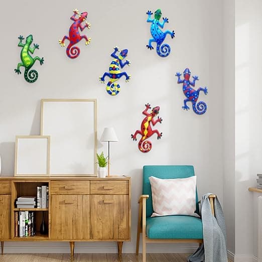 6 Pieces Metal Gecko Wall Decor, Wall Sculpture, Outdoor