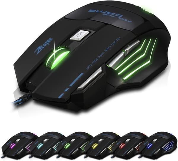 Kablet Gaming Mus, 2400 DPI, 7 Knapper Ergonomisk Mus, Optisk USB-Mus, Computermus, Kablet Mus til PC, Laptop, Sort