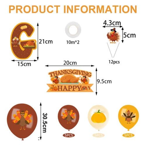 Pumpalyx Dekorasjoner, Glad Thanksgiving Gresskar Banner Topper Latex
