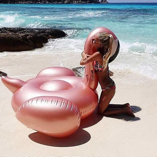 Flamingo Pool Float, Uppblåsbar Badflotte Ride on Pool Lounger Vattenleksak För Skojs Skull (Roséguld)