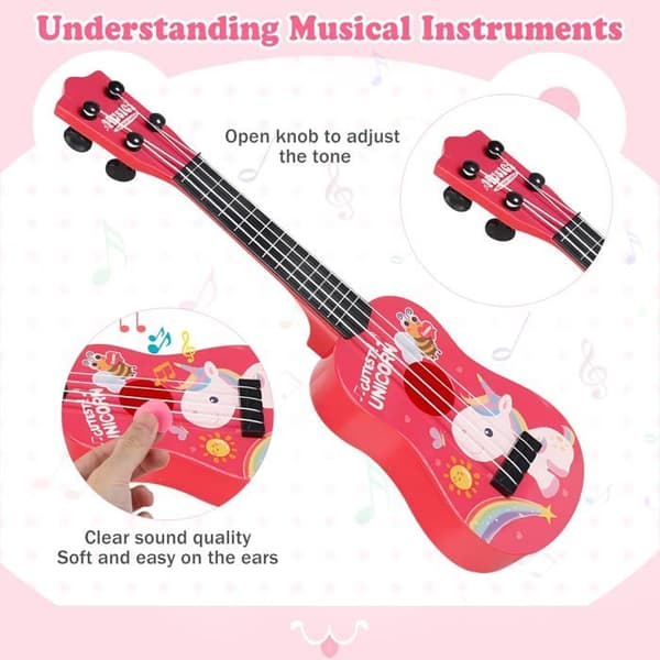 42 cm Barngitarr – Stränginstrument/Ukulele för barn med 4 justerbara strängar (Rosa)