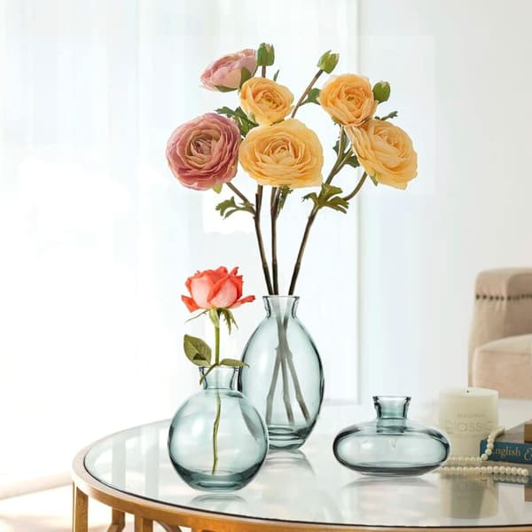 Glasvaser, set med 6 gröna vaser för blommor, små bulkblomvaser för bröllopsdekorationer, blomsterarrangemang, vardagsrum och heminredning