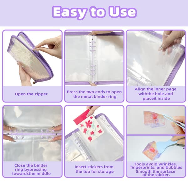 Reusable Sticker Collection Album with Tools and Release Paper, Transparent A5 Storage Binder for Organization, Blue Blue