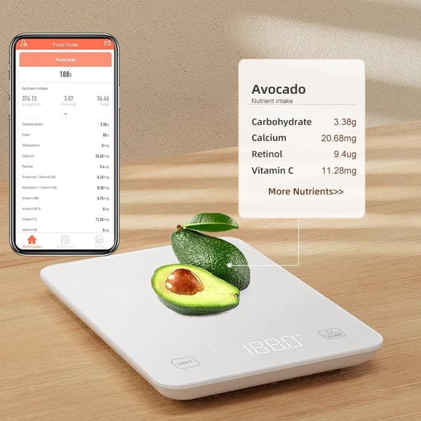 Smart digital matvåg med app, köksvåg med hög precision för bakning och måltidsförberedelse