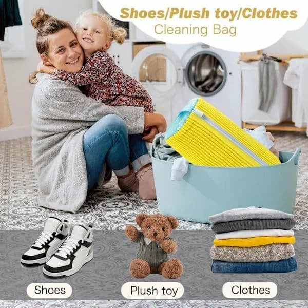 2-pack shoe wash bag with microfiber lining and zipper, reusable sneaker laundry bag for washing machine and dryer, white White White