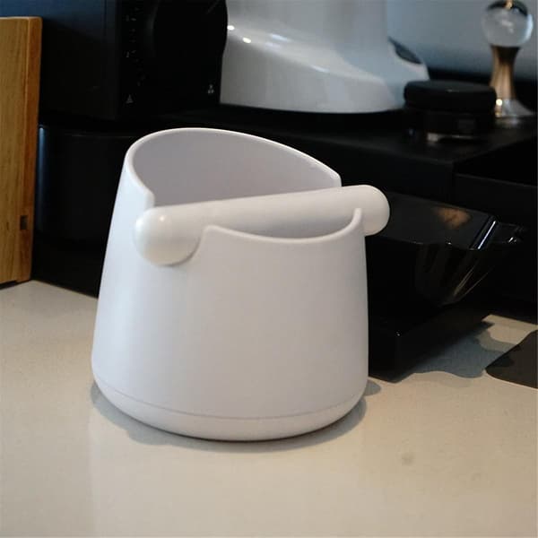 Coffee Knock Box with Rubber Knock Bar Large Espresso Grounds Container Non-Slip Coffee Waste Bin (White)