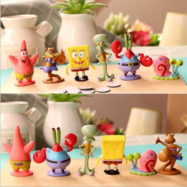 6 stk/sæt Svampebob Firkant Patrick Søstjerne Blækvard Tentakel PVC Figurlegetøj