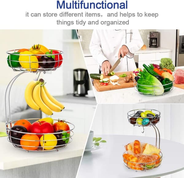 2-vånings Frukt- och Grönsakskorg med Bananhållare, Krom