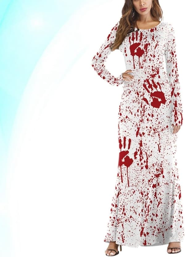 Kvinner Halloween Blodsøl O-hals Kjole Polyester Hvit L Xl