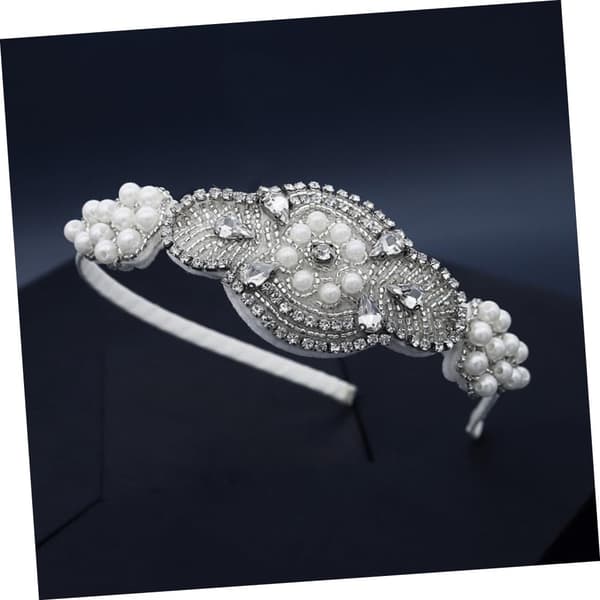 Perle Rhinestone Pannebånd Sølv Krone Brude Hodeplagg Elegant Stoff Hårbånd for Bryllup og Fotografering Tilbehør