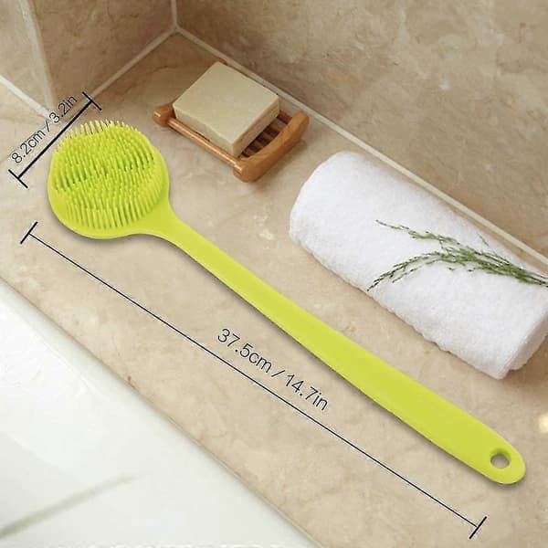 Long Handle Silicone Bath Brush, Bath Brush with Extra Soft Bristles, Double-Sided Brush with Massage Function, Green
