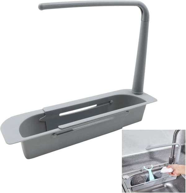 Telescopic Sink Storage Rack, Adjustable Sink Organizer with Detachable Towel Bar, Multifunctional Kitchen Countertop Accessories for Efficiency