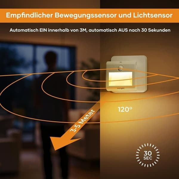 2-pack LED-nattlampa med rörelsesensor och dagsljussensor – dimbar, automatisk på/av, varmvitt ljus för hall, trappa, sovrum, kök