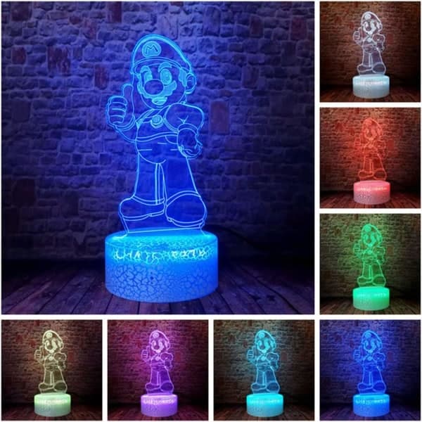 Super Mario Bros LED Anime Lampe Skrivebord 3D Illusion Søvn Ni