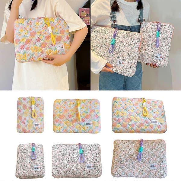 Blomstret laptop-etui, slank computertaske til 11/14/15 tommer, praktisk & stilfuld