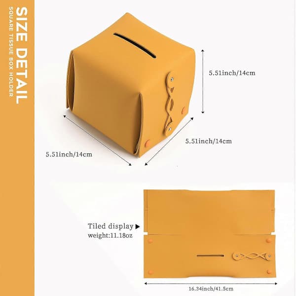 Tissueboxhållare i läder, rektangulär, fyrkantig, tissueboxskydd, dispenser (gul)